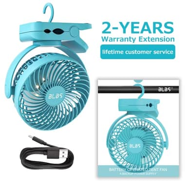 BLBS Clip on Fan 65Hrs Camping Fan with LED Light, 12000mAh Battery Operated Fans & PortableFan Rechargeable, Small Desk Fans USB TravelFan for Tent Camping Golf Stroller, Blue - Image 8