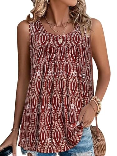 Plus Size Tops for Women Tank Tops 2024 Trendy Casual Flowy Blouse Tunic(Red Semicircle Pattern,XXL) - Image 1