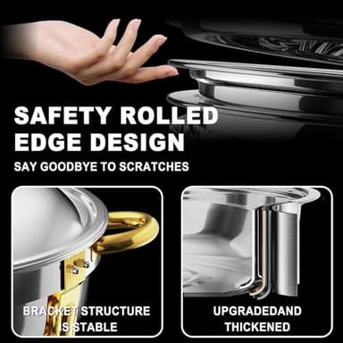 Chafing Dishes for Buffet 4 Pack, 6QT Round Chafing Dishes for Buffet [Elegant Gold and Silver Colors] Stainless Steel Chafing Dish Buffet Set for Any Party - Image 4