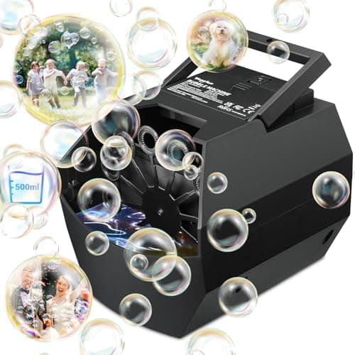 Theefun Bubble Machine: 500ML Automatic Bubble Blower Max 15000 Bubbles per Min for Kids and Toddlers, Battery or USB Operated Portable Bubble Maker for Parties Weddings Birthday Black - Image 1