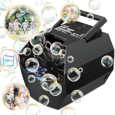 Theefun Bubble Machine: 500ML Automatic Bubble Blower Max 15000 Bubbles per Min for Kids and Toddlers, Battery or USB Operated Portable Bubble Maker for Parties Weddings Birthday Black - Image 1