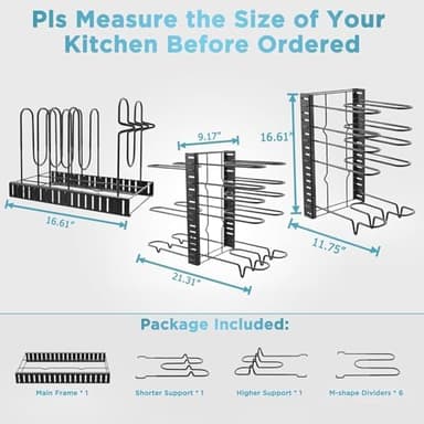 ORDORA Pots and Pans Organizer for Cabinet 16.61 Height, 8 Tier Pot Organizers Rack with 3 DIY Methods, Adjustable Pan Organizer under Cabinet Kitchen Organization and Storage - Image 6