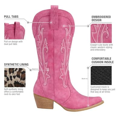 HISEA Rollda Cowboy Boots for Women, Cowgirl Boots, Comfortable Western Boots with Pointed Toe Stitched Embroidery for Country Concert Dancing Wedding Traveling Daily Outfits - Image 3