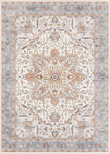 Tortania Area Rug Living Room Rugs - 9x12 Washable Boho Rug Vintage Oriental Distressed Farmhouse Large Thin Indoor Carpet for Living Room Bedroom Under Dining Table Home Office - Azure Orange - Image 9