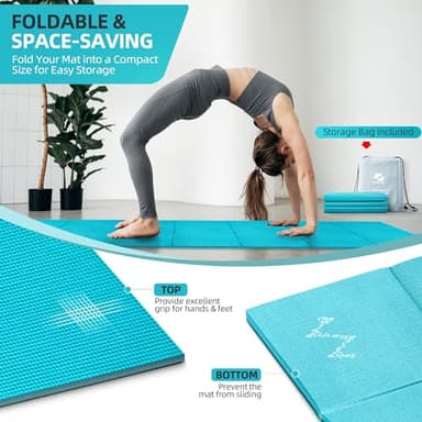 GymCope Foldable Yoga Mat for Travel, 68"x24" Folding Travel Gym Mat for Women Yoga Studio, Packable and Portable Pilates Mat with Storage Bag Easy to Carry, Lightweight Travel Workout Mat, 2mm/4mm - Image 6
