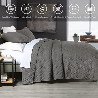 HORIMOTE HOME Quilt Set King Size Grey, Classic Geometric Diamond Stitched Pattern,Microfiber Ultra Soft Lightweight Bedspread Coverlet for All Season, 3 Piece Includes 1 Quilt and 2 Shams - Image 5
