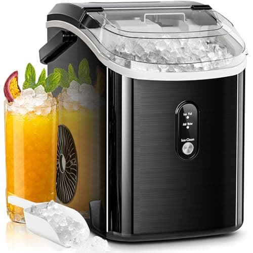 AGLUCKY Nugget Ice Makers Countertop,Portable Pebble Ice Maker Machine with Soft Chewable Ice,35Lbs/24H,One-Click Operation,Self-Cleaning,Crushed Ice Maker for Home/Kitchen(Stainless Steels Black) - Image 1