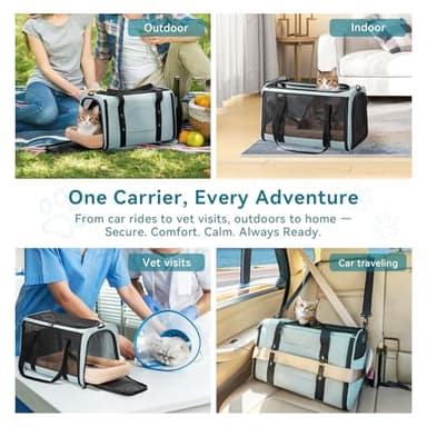 PETSFIT Soft-Sided Cat Carriers & Car Seats with Patent Safe Buckles, Clip-On Harness，18"x11"x11" Airline Approved Pet Carrier - 9 lbs Capacity (Cyan Blue) - Image 6