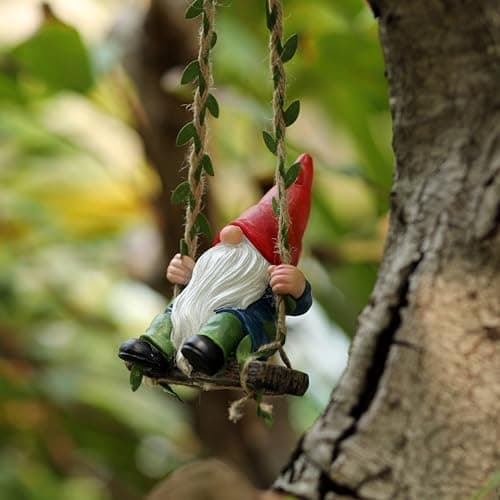 WSHMZYHOME Garden Gnome on Swing Statue Decoration Figurine Ornament for Indoor Outdoor Home Patio Yard Lawn,Gift for Mom - Image 1