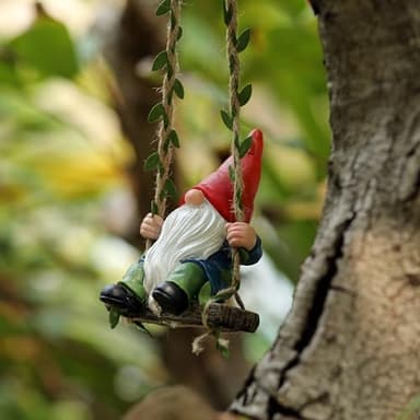 WSHMZYHOME Garden Gnome on Swing Statue Decoration Figurine Ornament for Indoor Outdoor Home Patio Yard Lawn,Gift for Mom - Image 1