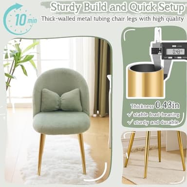 VINGLI Fluffy Girls Vanity Chair with Back & Pillow,Cute Small Cozy Desk Chair No Wheels,Comfy Makeup Ch with Ajustable Gold Legs,for Bedroom,Living Room,Small Space,Green - Image 6