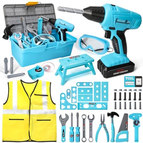Meland Kids Tool Set - 50PCS Toddler Tool Set with Electronic Toy Drill for Pretend Play, Construction Toy Tools for Kids Age 3-6 Year Old，Gift Idea for Boys Girls Christmas Birthday(Blue) - Image 1