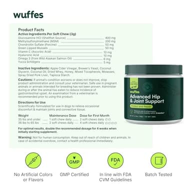 Wuffes Advanced Dog Hip and Joint Supplement with Glucosamine, Chondroitin, Omega 3, MSM, and Green Lipped Mussel, 60 Pork Flavored Chews for Small and Medium Dog Breeds - Image 7