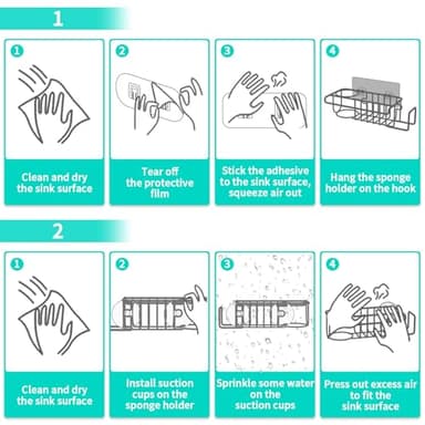 HapiRm 4 in 1 Sink Caddy Sponge Holder, SUS304 Stainless Steel Kitchen Brush Holder + Dish Cloth Hanger + Soap Rack + Sink Stopper Rack + Sponge Caddy for Kitchen - Silver - Image 8