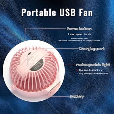 Portable Stroller Fan Personal rechargeable USB Fans With 5200mAh 3 Speeds Battery Small Baby Car Seat Mini Handheld Clip On Fan for Pram Crib Bike Treadmill Outdoor Camping Travel and Student Desk - Image 2
