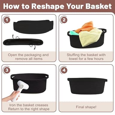 Bufims Small Woven Black Gifts Basket for Storage Empty with Ribbons and Bags Durable Cute Gifts 12"X 8" X 5" Small Rope Basket for Gifting - Image 7