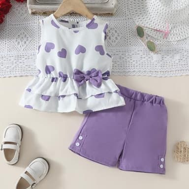 Kids Girl Clothes Heart Print Sleeveless Top and Shorts Baby Girl Summer Outfits Short Set(6-7T) - Image 4