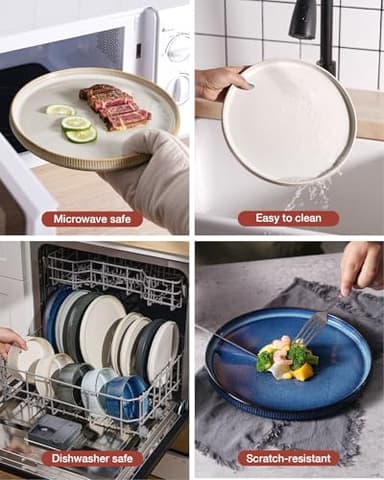 Famiware Star Dinnerware Sets, Plates and Bowls Set for 4, 12 Pieces Ribbed Dishes - Chip and Scratch Resistant, Microwave and Dishwasher Safe Tableware, Cappuccino White - Image 7