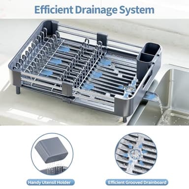 Urackify Dish Racks for Kitchen Counter, Dish Drying Rack - Stainless Steel Dish Drainer, Sink Drying Rack with Cutlery Holder, Dishes Organiser and Storage Rack, Gray - Image 7