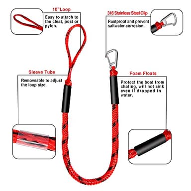 Bungee Dock Line Boat Accessories - Pontoon, Jet Ski, Kayak Accessories with 316 Stainless Steel Clip - Image 2