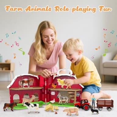 Big Red Barn Toys for Toddlers 1-3, Farm Animal Figures Playset with Tractor for 2 3 4 5 Year Old Kids, Musical Preschool Montessori STEM Learning Toys, Christmas Birthday Easter Gift for Boys Girls - Image 5
