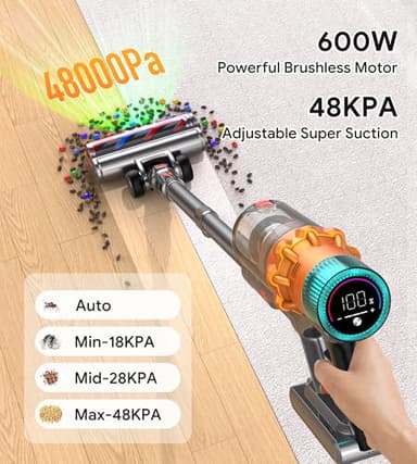 REBANIC Cordless Vacuum Cleaners for Home,8-in-1/65Min/600W/48Kpa Powerful Suction,Self-Standing Cordless Stick Vacuum Cleaner,Lightweight Anti-Tangle Rechargeable Vacuum for Floor/Carpet/Pet Hair/Car - Image 2