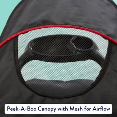 Kolcraft Cloud Plus Lightweight Double Stroller Side-by-Side for Infant Toddler, Compact Folding Travel System with Reclining Seats, Canopies, Storage Basket, Trays, Easy Maneuver – Red Black - Image 7