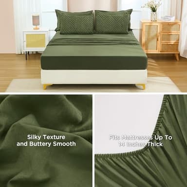 Andency California King Comforter Set Olive Green - 7 Piece Cal King Bed in a Bag Boho Olive Green Tufted Bedding Sets, Bed Set with Comforter, Sheets, Pillowcases & Shams - Image 4