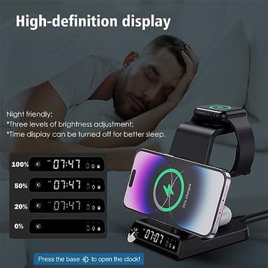 Wireless Charging Station, YiJYi 3 in 1 Watch Charger Stand with Digital Clock Suitable for iWatch SE/6/5/4/3/2/1,AirPods Pro, for iPhone 16/15/14/13/12/11 Pro Max/XS/XR/X/8/Samsung S23/S22/S21 - Image 4
