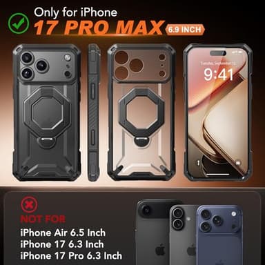 TONGATE for iPhone 17 Pro Max Case with 360° Spin Magnetic Stand, [Compatible with MagSafe][Military-Grade Protection] with Screen Protector & Camera Control Cover for iPhone 17 ProMax, Black - Image 2