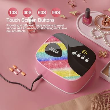 LVAINIT SUNX11 Rhinestone uv Nail Lamp - LED UV Gel Nail Dryer with Rainbow Crystal Design, 3-Second Quick Dry, Touch Screen, Detachable Base, 4 Timer Settings, for Fingernails & Toenails - Image 6