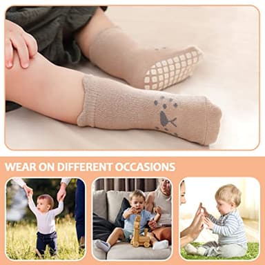 TRUEHAN 5 Pairs Toddler Non Slip Socks with Grips Baby Socks for Kids Girls Boys （5 Pairs Animal A，6-12 months） - Image 6