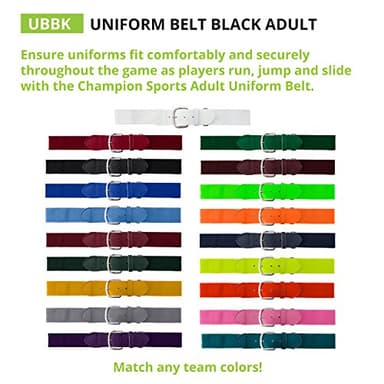Champion Sports Baseball/Softball Uniform Belt - Comfort Nylon Stretch Fit Uniform Belt - Durable Leather Tab - Adult "22-46 Inches" - Black - Image 3