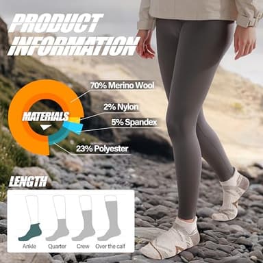 ANTSANG Merino Wool Ankle Hiking Socks Compression Warm Thermal Thick Cushion Winter Running No Show Moisture Wicking Socks Gifts Stocking Stuffers for Women Men 6 Pairs(Brown/Grey/Black,M) - Image 5