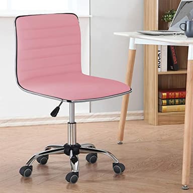 Yaheetech Pink Low Back PU Leather Ribbed Armless Office Chair, Ergonomic Swivel Task Chair with Wheels for Women - Image 7