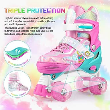 Roller Skates for Kids Girls Boys 4 Size Adjustable Kids Roller Skates with Wheels Light up for Children, Teens, Beginner & Advance, Indoor Outdoor (Medium, A-Pink) - Image 4