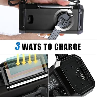 10000mAh Emergency NOAA/AM/FM Weather Radio, Type-C Charge, Solar Charging, SOS, 3 Modes LED Torch, Reading Lamp, Compass for Outdoor Survival (Black) - Image 3