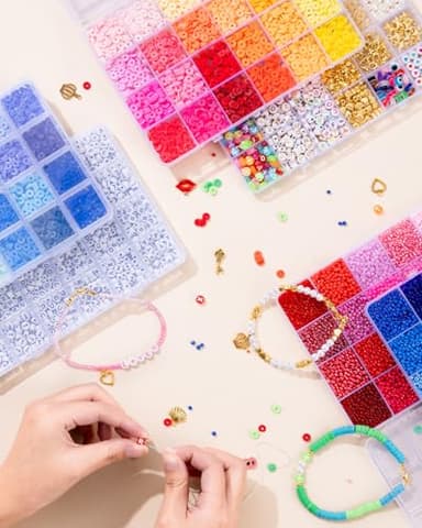 Goldwise Friendship Bracelet Kit 6 Boxes, Bracelet Making Kits with 48 Colors Clay Beads, 48 Colors Glass Seed Beads and 4 Styles Letter Beads (A-Z) with Charms for Bracelet Making Gift - Image 3