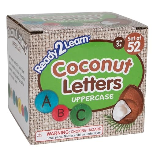 READY 2 LEARN Coconut Letters - Uppercase - Set of 52 - Natural, Hand Made Counters for Kids - Use for Crafts and Spelling Activities - Image 1