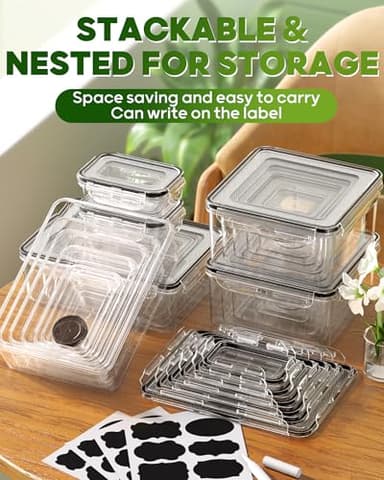 KEMETHY 60 PCS Food Storage Containers with Lids, BPA-Free Plastic Food Containers for Kitchen Storage, Leak Proof, Reusable Meal Prep Containers with Labels & Pen - Image 8
