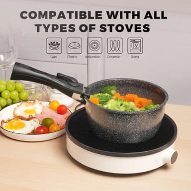 ZHANG XIAO QUAN SINCE 1628 Pots and Pans Set Non Stick, Black Pots and Pans Set, 6PCS Aluminium Oven Safe Cookware Set, PTFE/PFAS/PFOA Free Cookware, Non Stick Pots and Pan Set Detachable Handle - Image 5