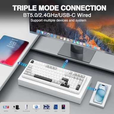 AULA F99 Wireless Mechanical Keyboard,Tri-Mode BT5.0/2.4GHz/USB-C Hot Swappable Custom Keyboard,Pre-lubed Linear Switches,RGB Backlit Computer Gaming Keyboards for PC/Tablet/PS/Xbox - Image 6