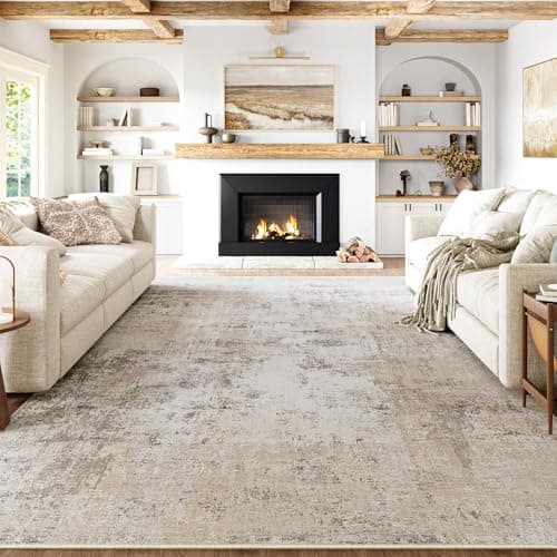 WondRg 9x12 Area Rug Beige Grey Abstract Living Room Bedroom Washable Carpet Neutral Modern Non Slip Soft Low Pile Indoor Large Throw Rug for Dining Room Office - Image 1