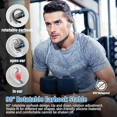 Conyat Open Ear Headphones, Wireless Bluetooth 5.4 Earbuds with Big Earhooks, Ultra-Comfort Open Ear Earbuds, 58 Hours HD Stereo Sound Over Ear Earphones, IP7 Waterproof Headset for Workouts, Black - Image 6