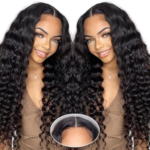 NKTU Wear and Go Glueless Wigs Human Hair Pre Plucked Pre Cut, 5x5 HD Lace Closure Wigs, All-Day Comfort, Deep Wave Wig for Women, Raw Human Hair, 180 Density, Narural color, 22 Inch - Image 1