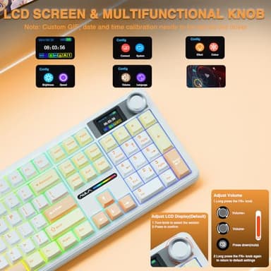 AULA F108 PRO - Wireless Mechanical Keyboard with Screen&Knob,Hot Swappable Gaming Keyboard with 8000mAh Battery,Pre-lubed Switches,RGB Backlit,PBT Keycaps Creamy Sounding Computer Keyboards,104 Keys - Image 3