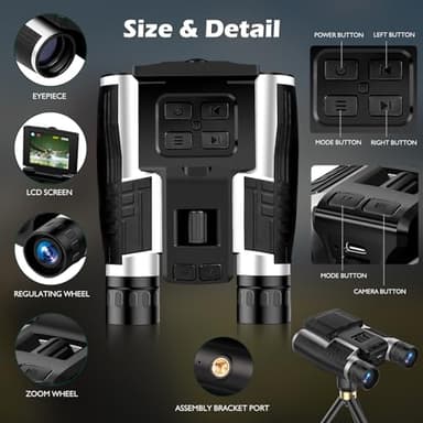 Digital Binoculars Camera, 2.4" LCD Display 12X 48MP Pictures 2.5K Videos Camera with 32GB Card, Binoculars for Bird Watching Hunting Outdoor Adventures (DT40) - Image 5