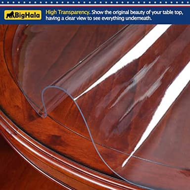 Round Clear Plastic Table Protector Cover Pad Thick Wipeable PVC Vinyl Tablecloth Furniture PVC Protective Desktop Liner Cover Waterproof Dining Tabletop Protection Desk Top Pad 36 Inch Diameter Round - Image 2