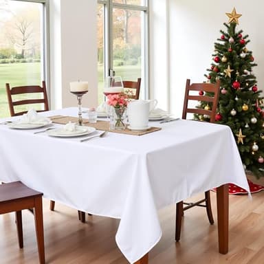 sancua Rectangle Tablecloth - 60 x 102 Inch - Stain and Wrinkle Resistant Washable Polyester Table Cloth, Decorative Fabric Table Cover for Dining Tables, Buffet Parties and Camping, White - Image 3