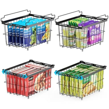 iSPECLE Freezer Organizer Bins - 4 Pack Adjustable & Extra Large Chest Freezer Organizer Bins for 5 to 9 Cu.Ft Deep Freezer, Easy Organize Basket Store More, Stackable No Wasted Space, Black - Image 1